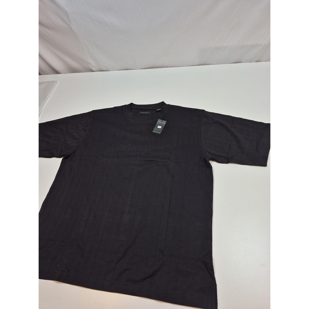 VTG Cotton Reel Shirt Mens Large Black Striped Short Sleeve Crewneck Tee Casual